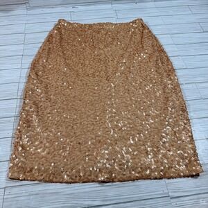 PrettyGuide Gold Sequin Midi Skirt Womens Large High Waist Pencil Party Holiday